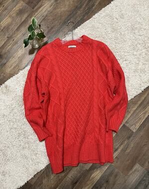 American Eagle Size Small Red Cable Knit Crewneck Mini Sweater Dress